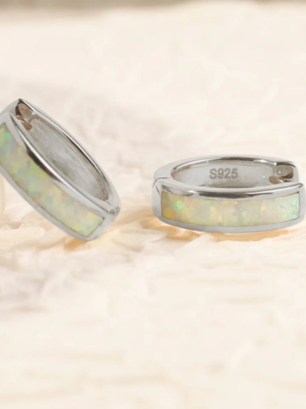 Opal Inlay Huggie Hoop Earrings